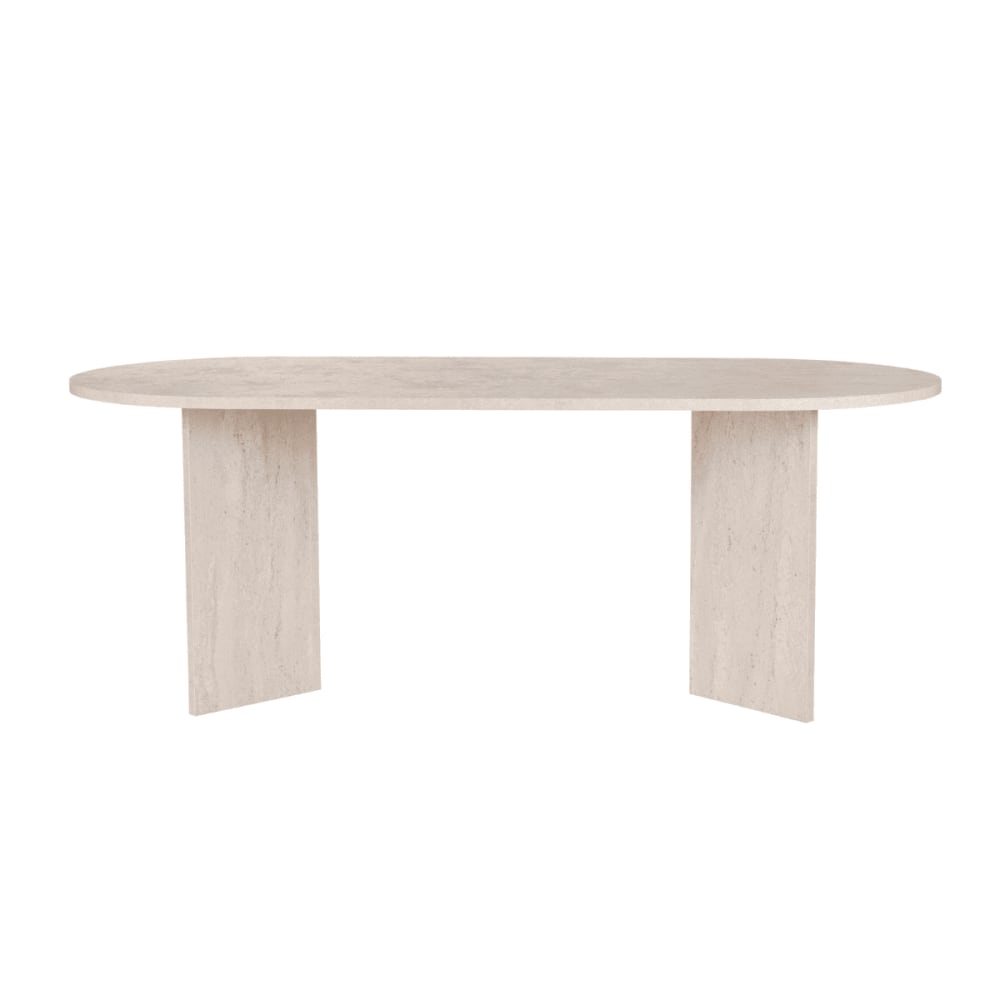 Table à manger avec plateau ovale L200 cm - Effet Travertin