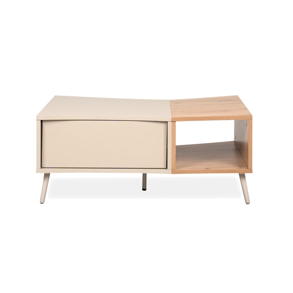 Table basse 1 porte, 1 niche effet chêne L94 cm