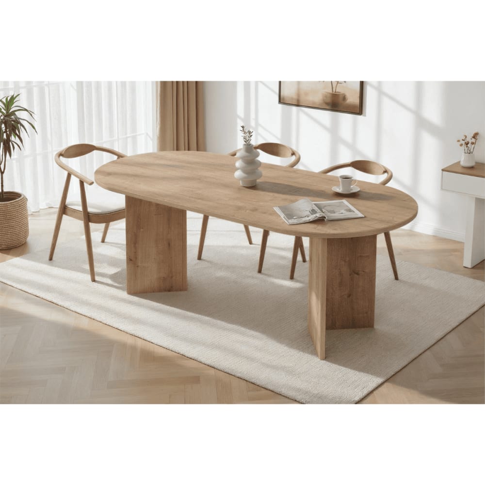 Table à manger avec plateau ovale L200 cm - Effet Chêne