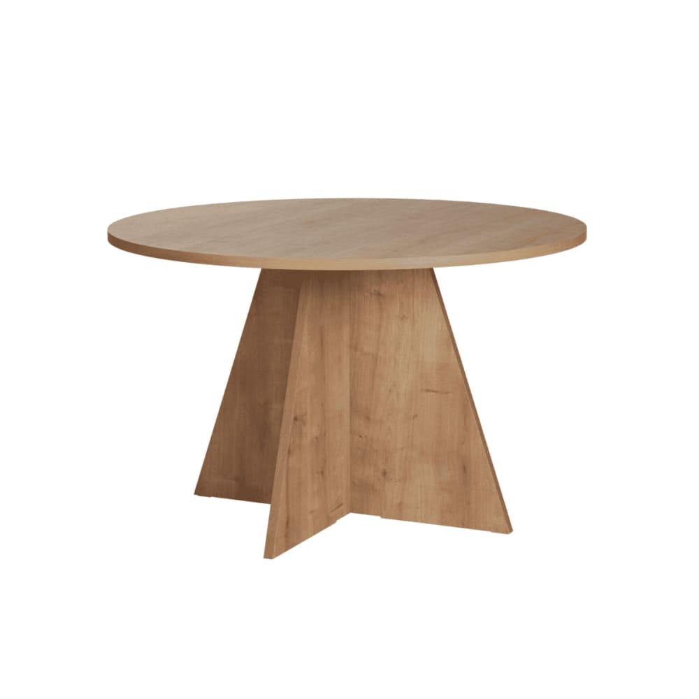 Table à manger avec plateau rond D120 cm - Effet Chêne