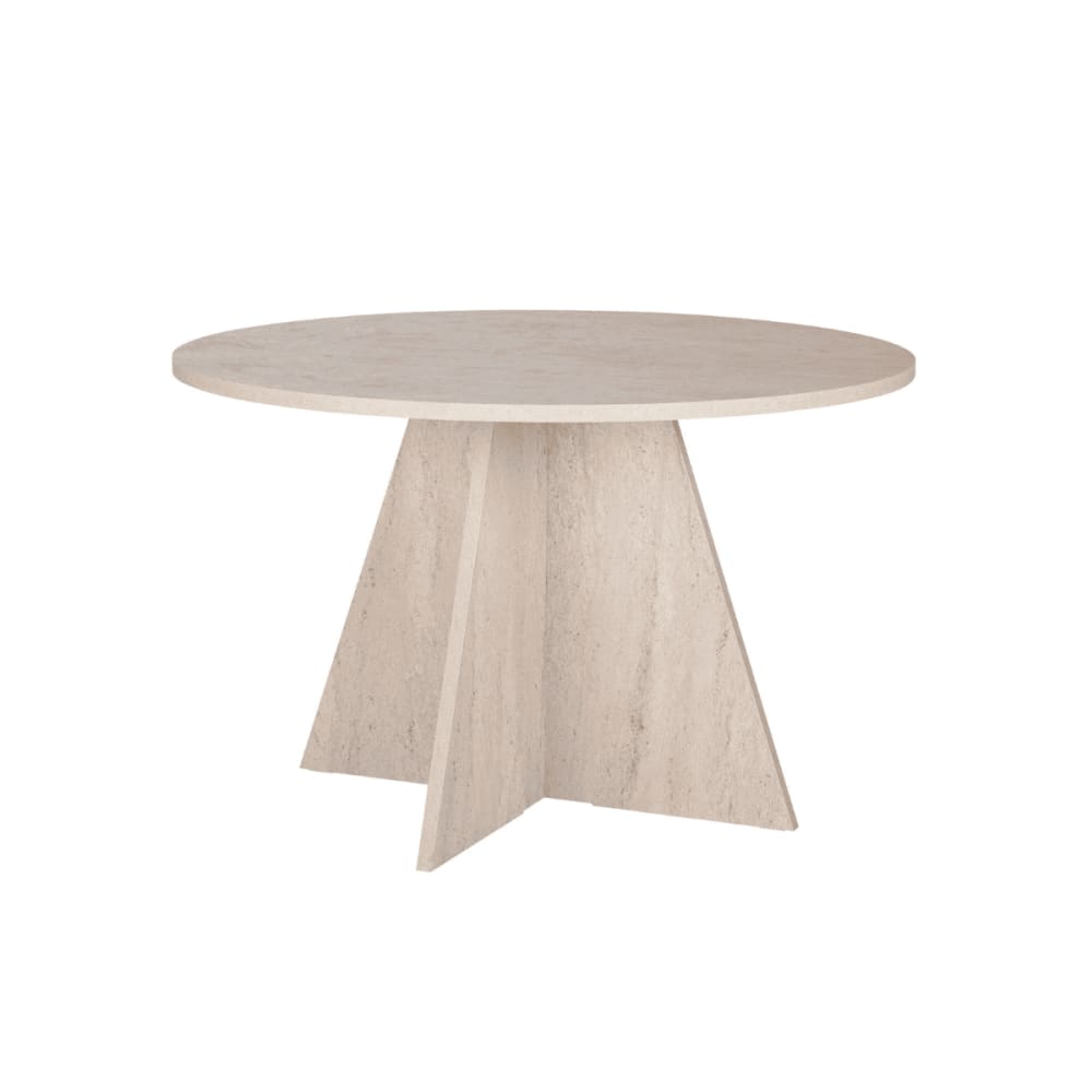 Table à manger avec plateau rond D120 cm - Effet Travertin