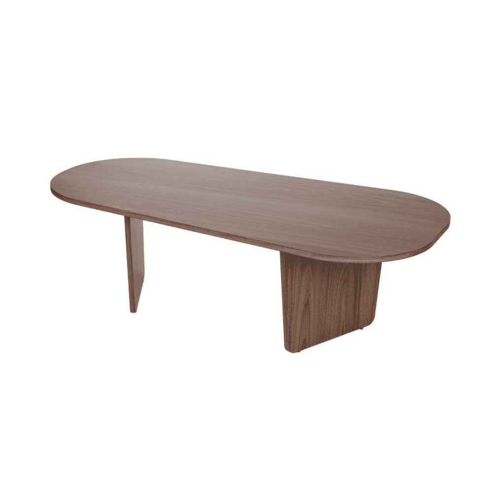 Table basse avec plateau arrondi L130 cm - Effet Noyer