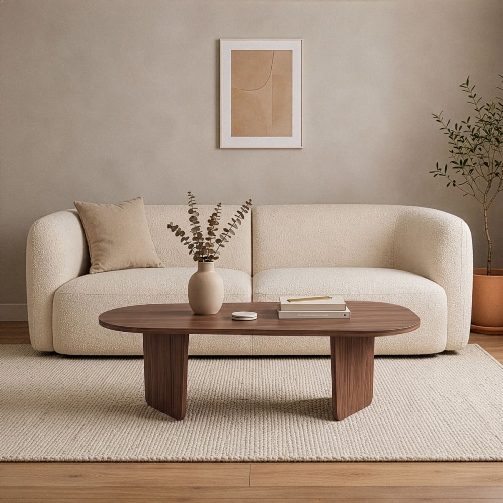 Couchtisch mit abgerundeter Tischplatte L130 cm - Nussbaumdekor -