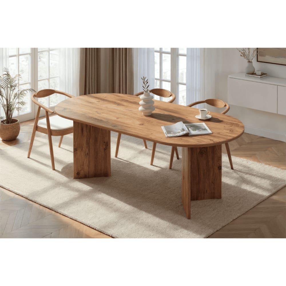Table à manger avec plateau ovale L200 cm - Effet Pin Atlantique
