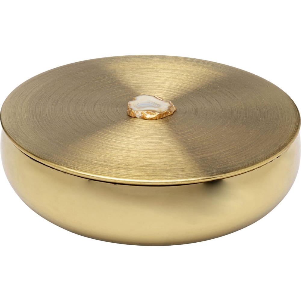 Boîte ronde en acier doré et pierre d'agate d31