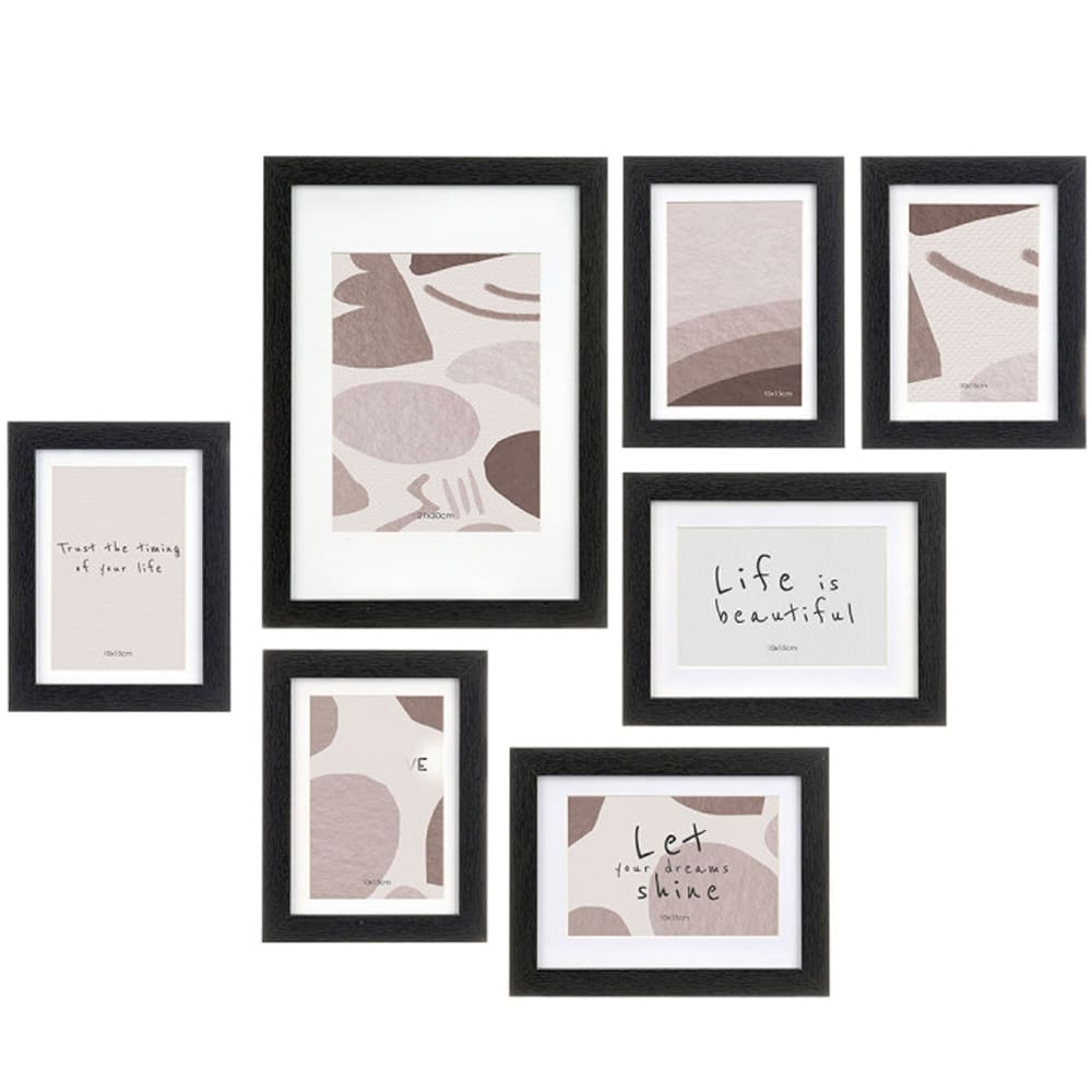 Set de 7 cadres photos mural en bois noir