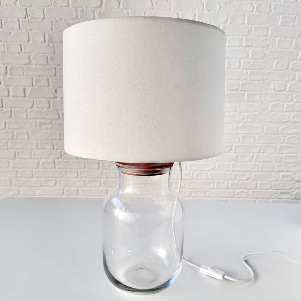 Lampe à poser vase verre transparent et abat-jour beige 30x30x51cm — vue 3