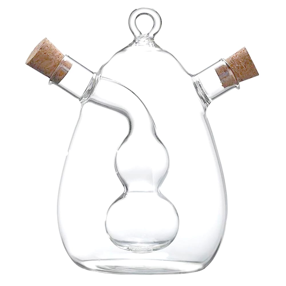 Huilier vinaigrier 2-en-1 transparent en verre bouchons liège 9.5x9.5x