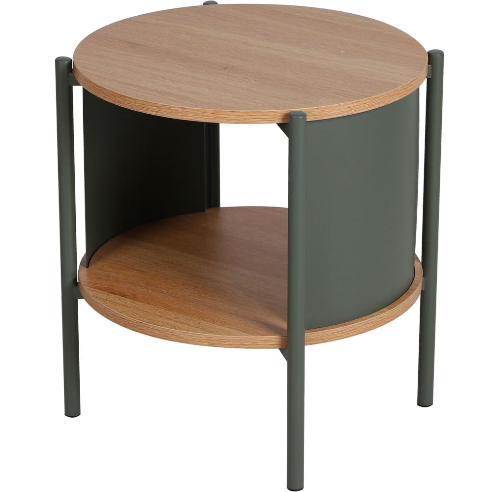 Table de chevet ronde métal vert et bois 2 niveaux 44x44x44cm