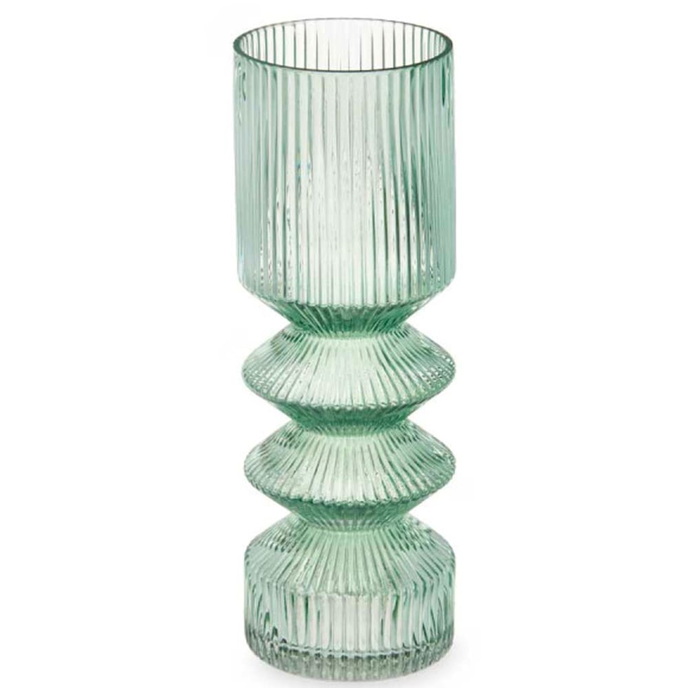 Vase design en verre strié vert 8x8x23cm