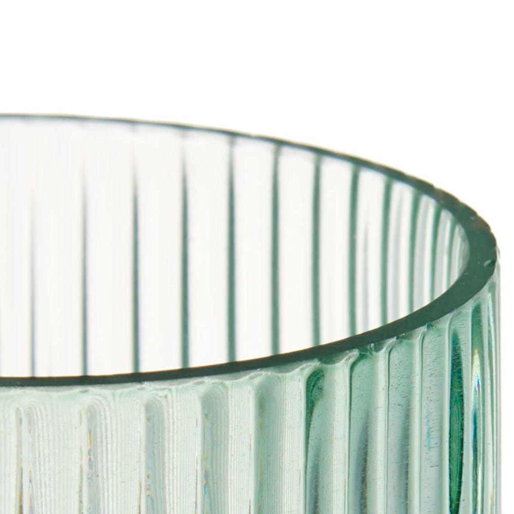 Vase design en verre strié vert 8x8x23cm — vue 3