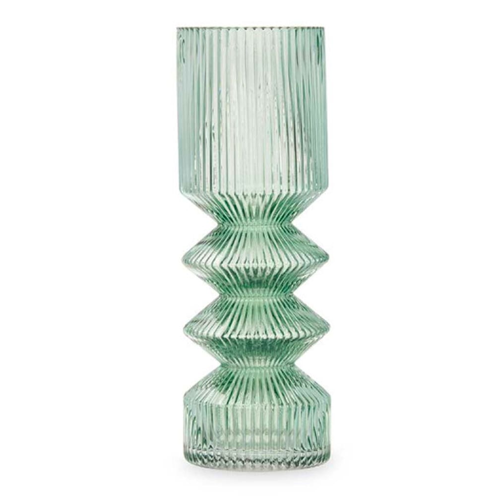 Vase design en verre strié vert 8x8x23cm — vue 4