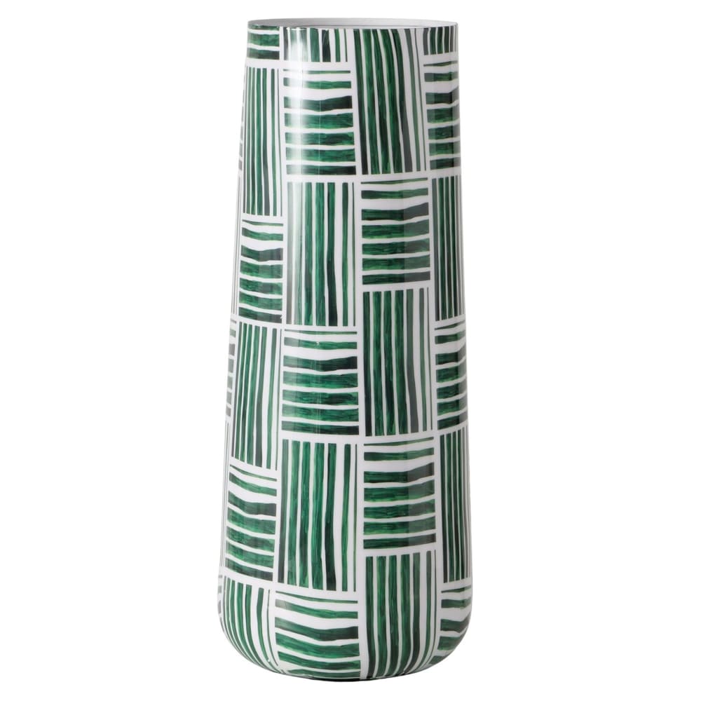 Vase design en fer émaillé vert et blanc 19x19x50cm