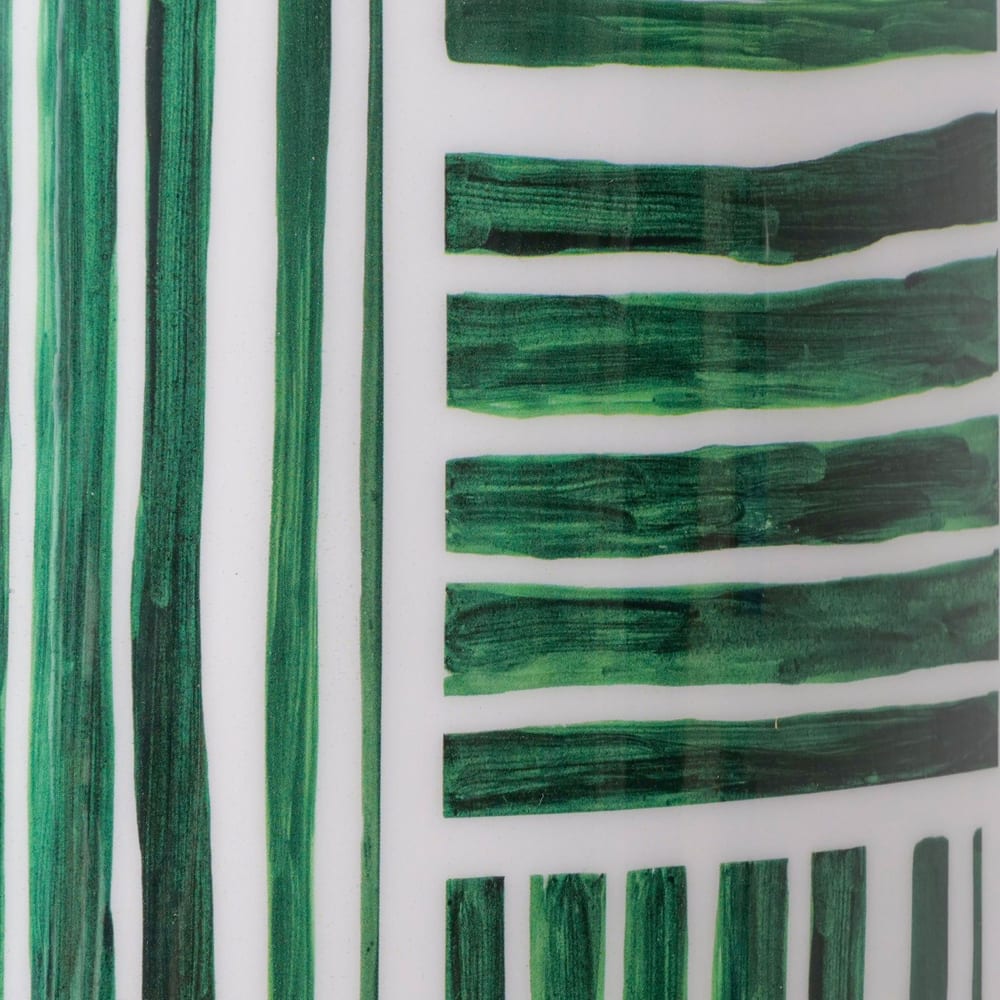 Vase design en fer émaillé vert et blanc 19x19x50cm