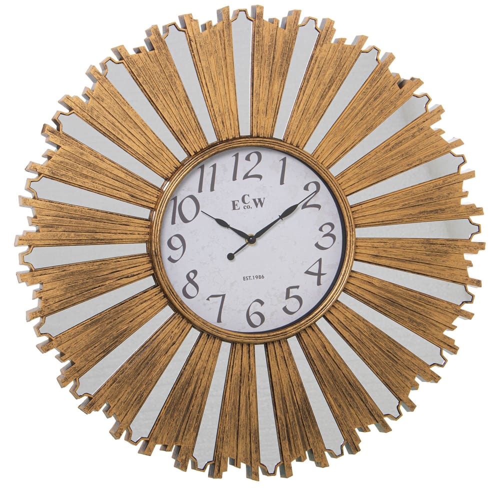 Grande horloge murale dorée et miroirs soleil 58x58x4cm