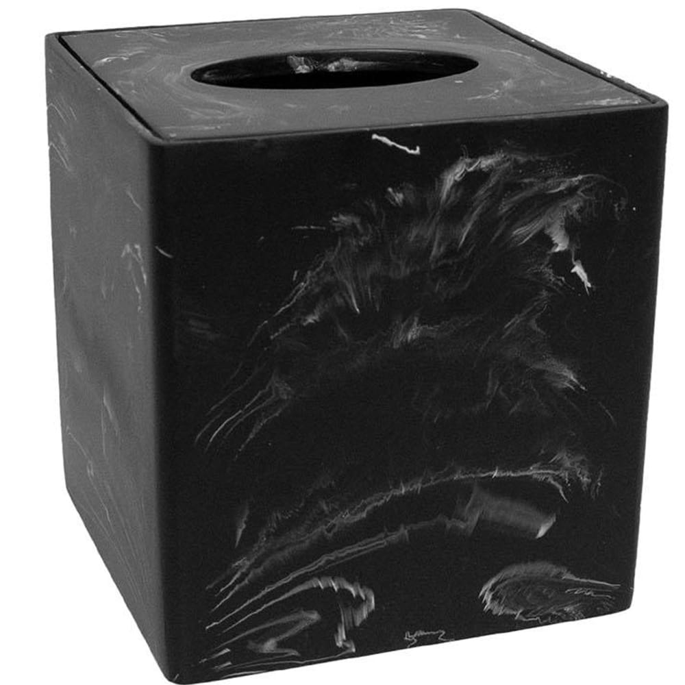 Boîte à mouchoirs carrée polypropylène effet marbre noir 13.5x13.5x14.
