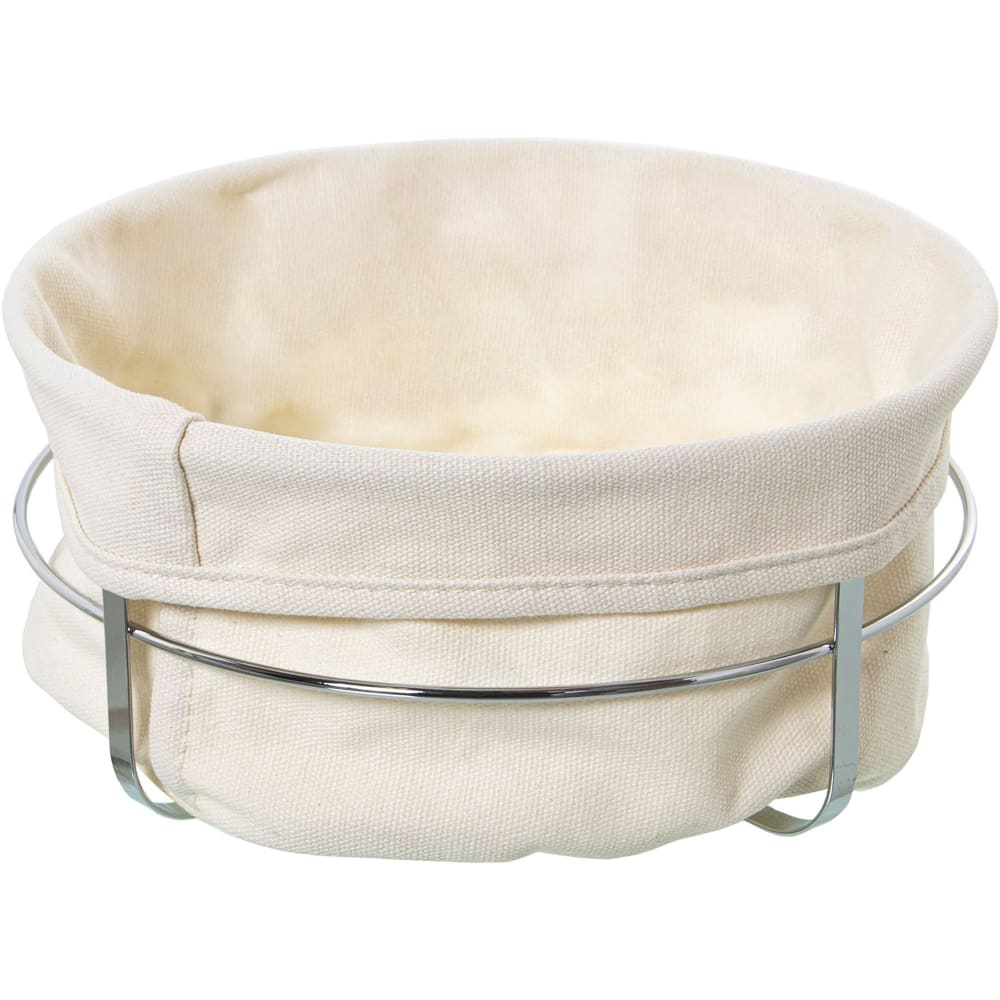 Corbeille à pain ronde en métal et intérieur en coton blanc 22x22x11cm