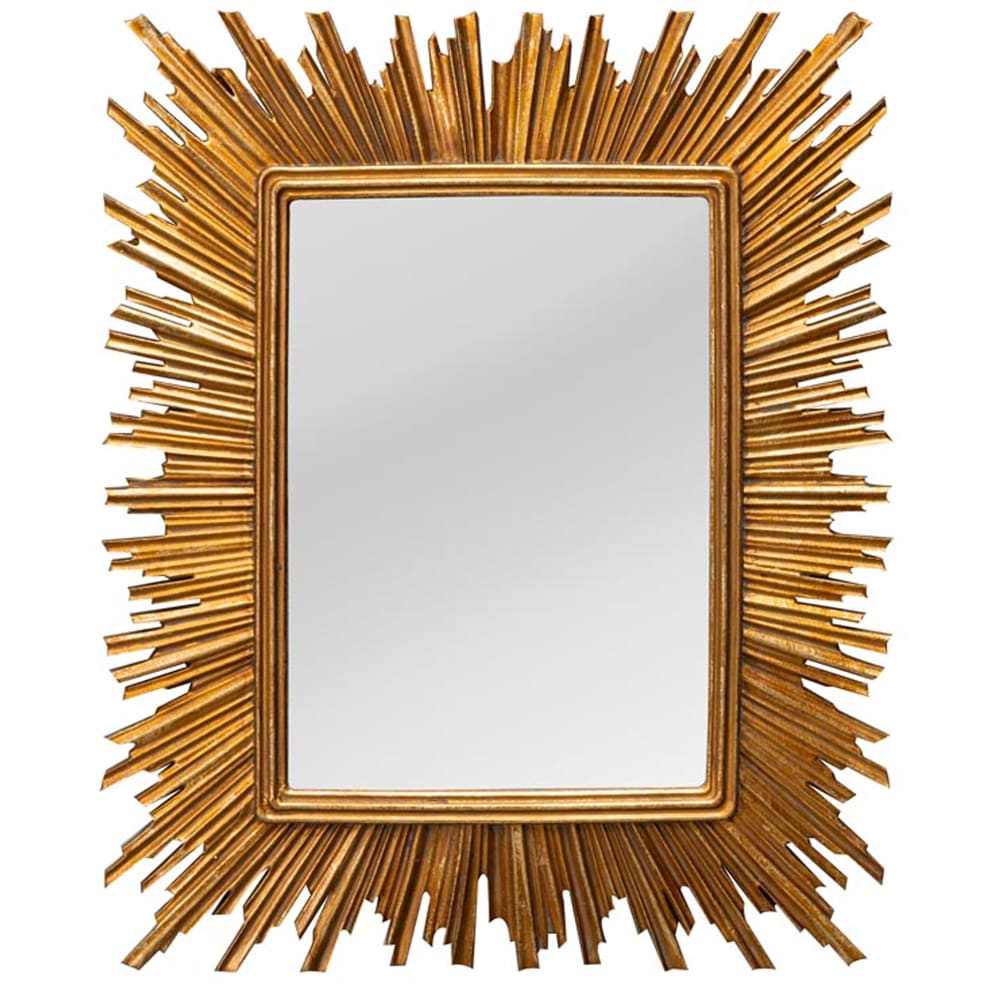 Miroir convexe rectangulaire en résine dorée soleil 23.5x28.5cm