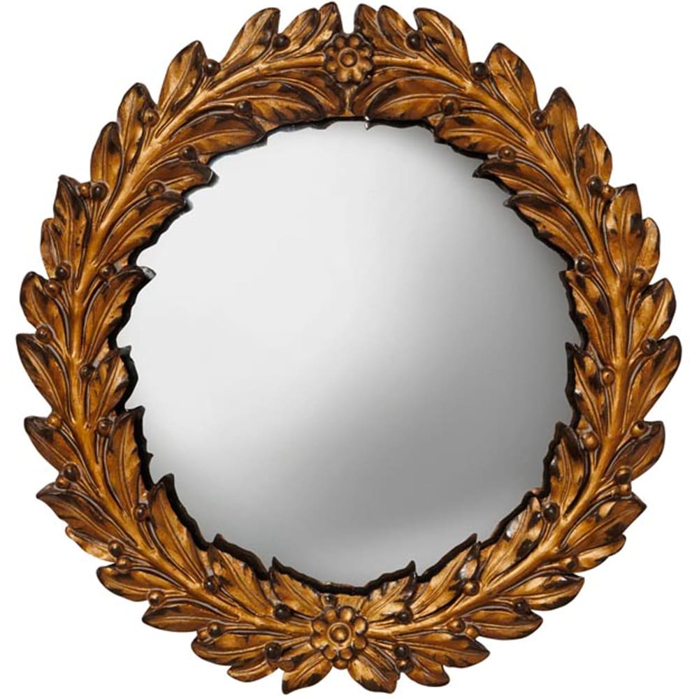 Miroir convexe en résine dorée lauriers César 19x19cm