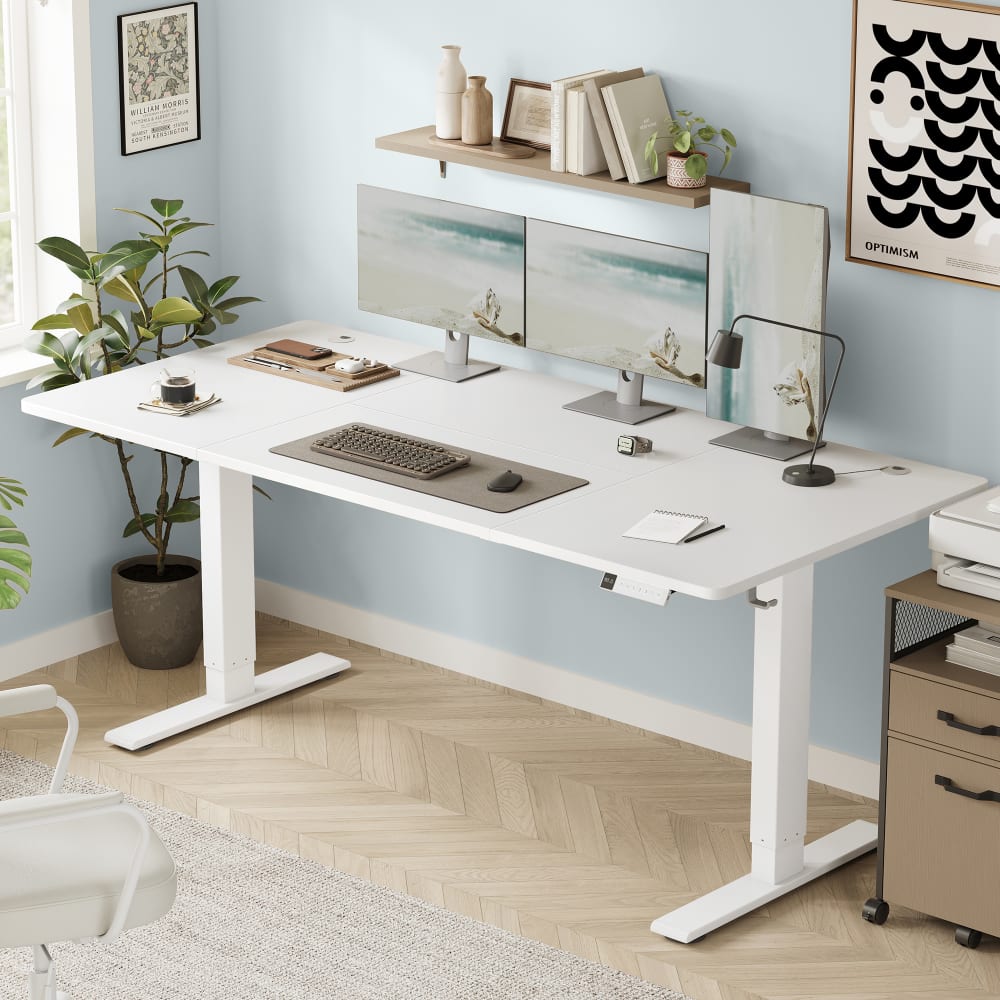 Bureau assis-debout réglable 180 x 80 cm mémoire 3 hauteurs blanc