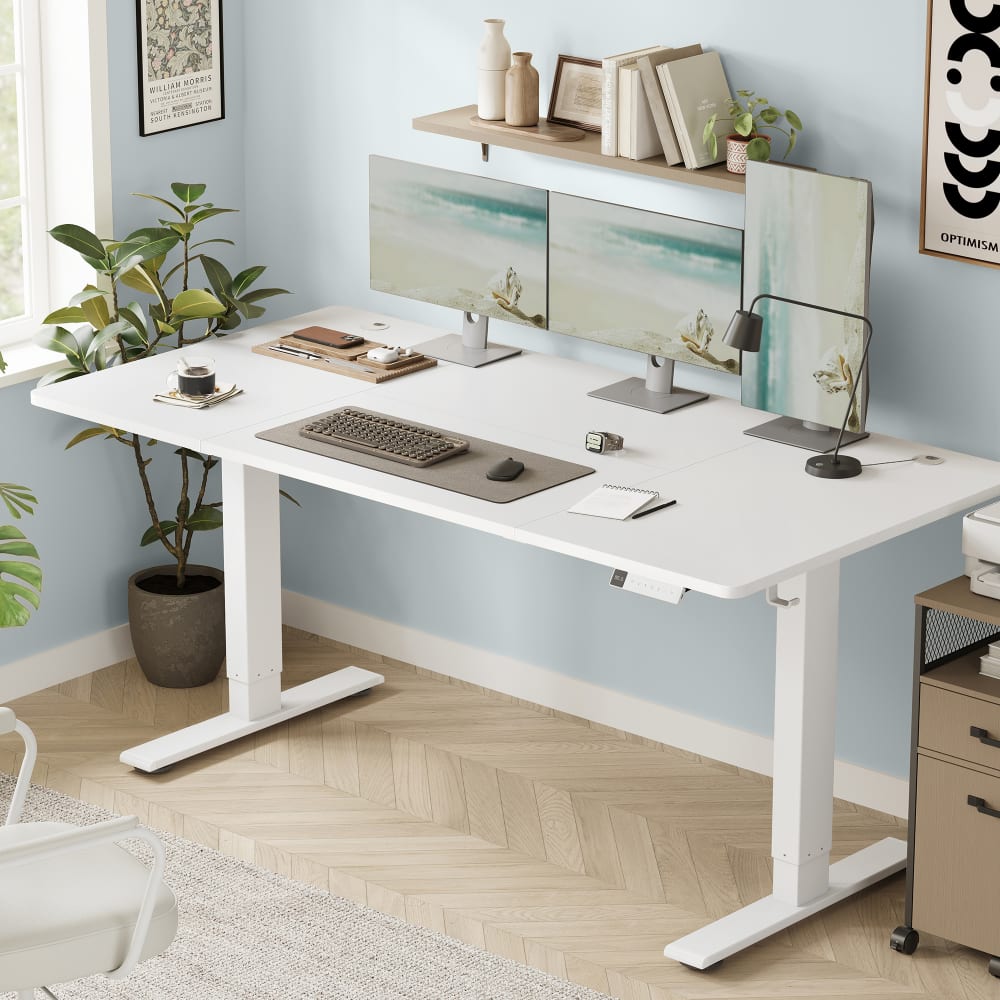 Bureau assis-debout réglable 160 x 80 cm mémoire 3 hauteurs blanc