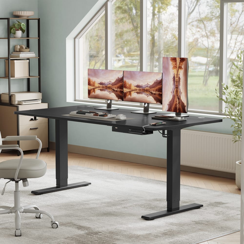 Bureau assis-debout réglable 160 x 80 cm mémoire 3 hauteurs noir