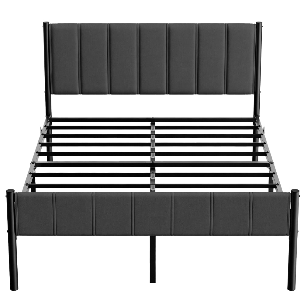 Lit double avec structure en acier tête de lit capitonnée gris