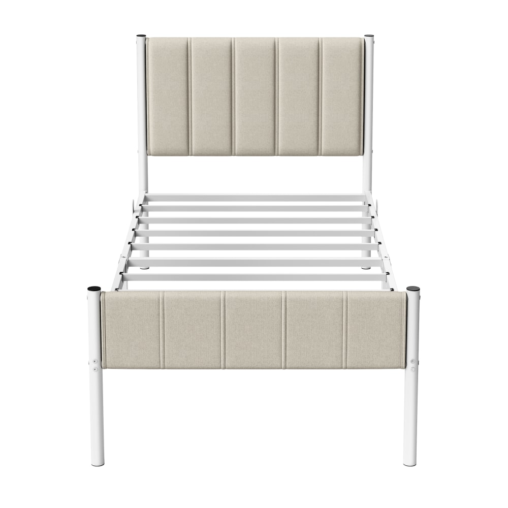 Lit simple avec structure en acier tête de lit capitonnée beige