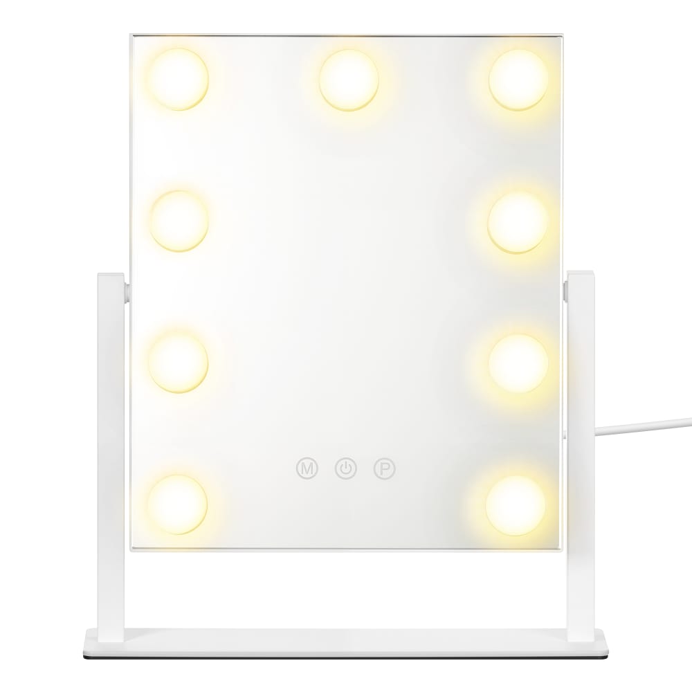 Miroir de maquillage, 9 ampoules, miroir grossissant, blanc