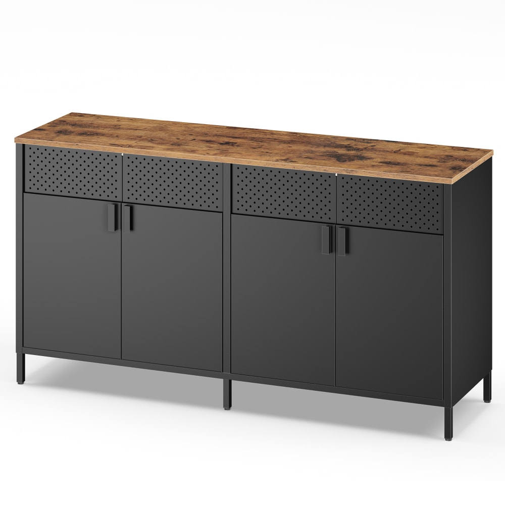 Buffet de rangement en acier fermeture magnétique métal noir et marron