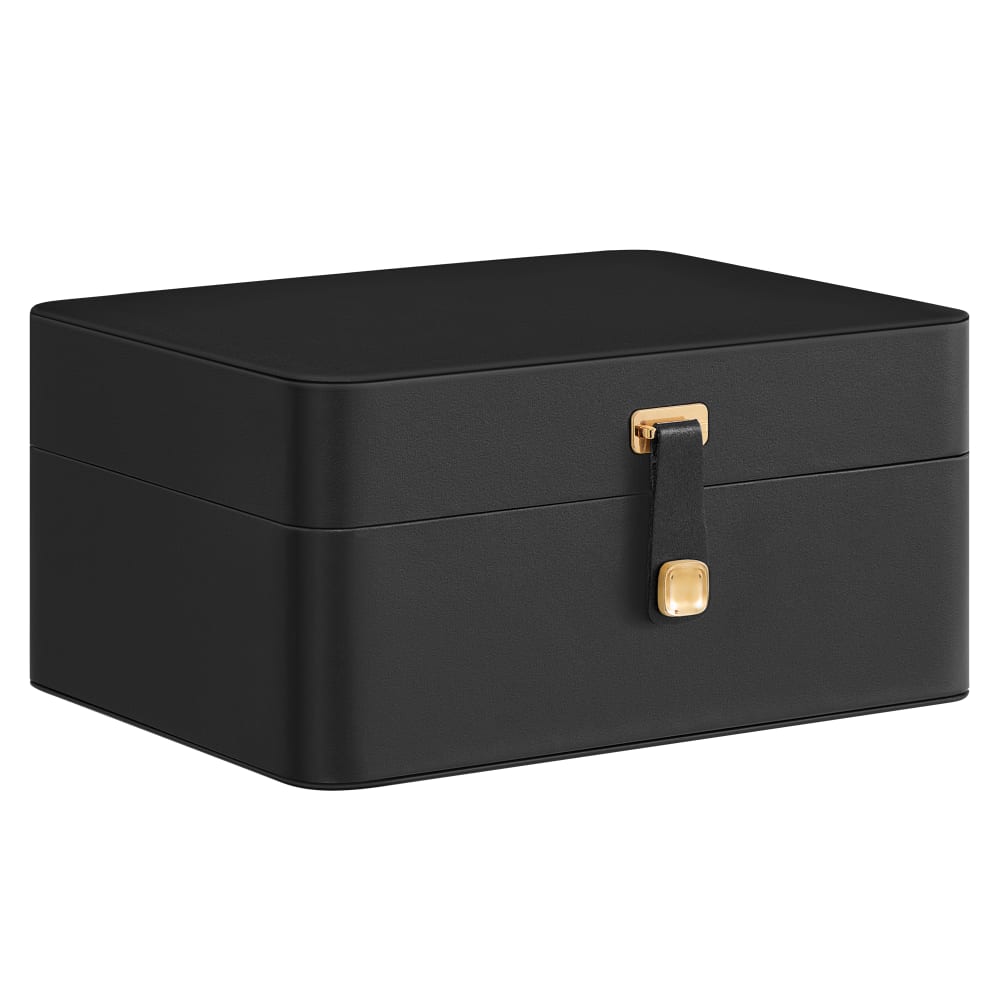 Boîte à bijoux 2 niveaux avec miroir 17,6 x 22 x 11 cm noir