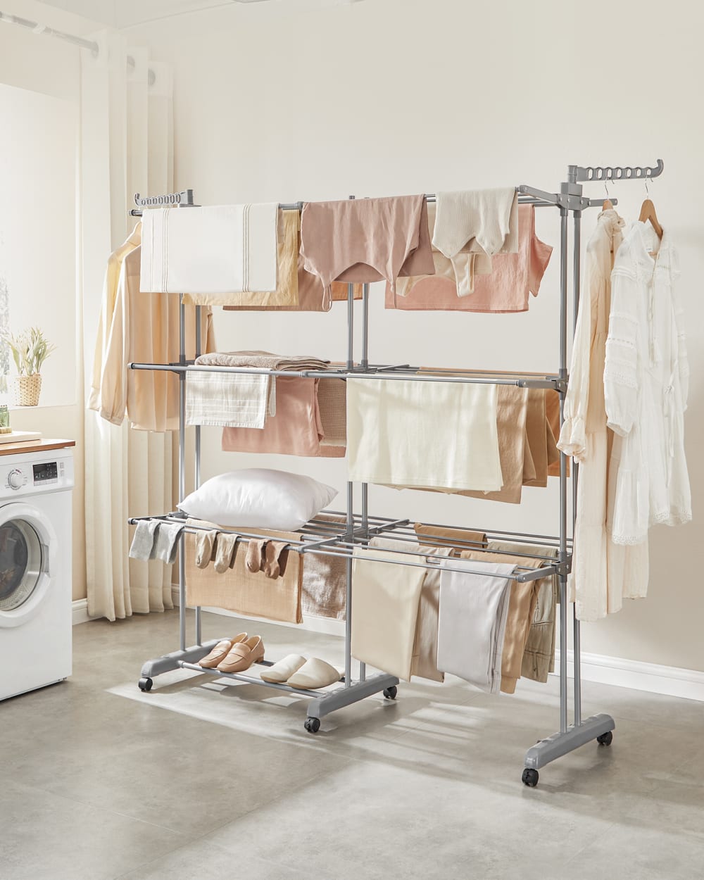 Étendoir à linge à 4 niveaux pliable 63,5 x (131-200) x 177,5 cm gris — vue 3