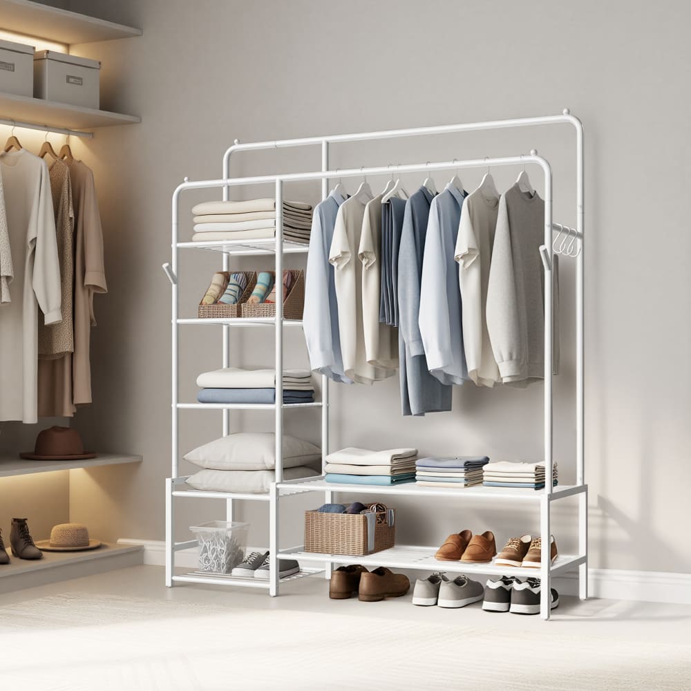 Portant à vêtements ouvert en métal 115.8 x 45 x 172.8 cm blanc