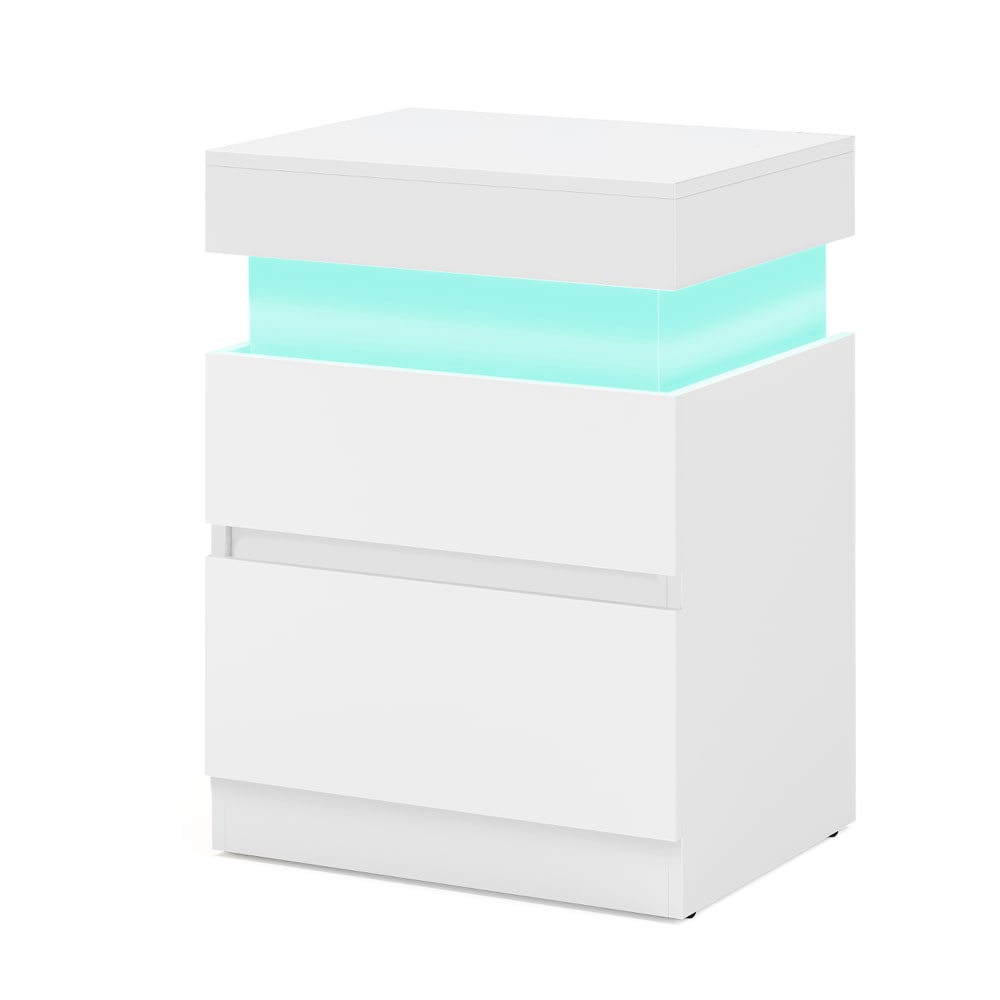 Table de chevet moderne 2 tiroirs multiprise intégrée blanc