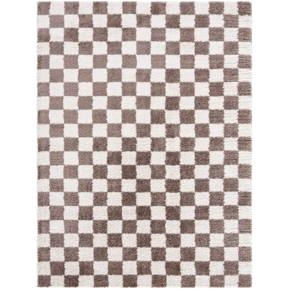 Tapis Shaggy à Carreaux Lavable en Machine Marron 200x275