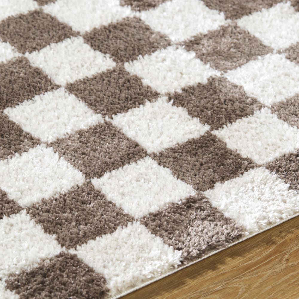 Tapis shaggy à carreaux lavable en machine marron 200x275 — vue 4