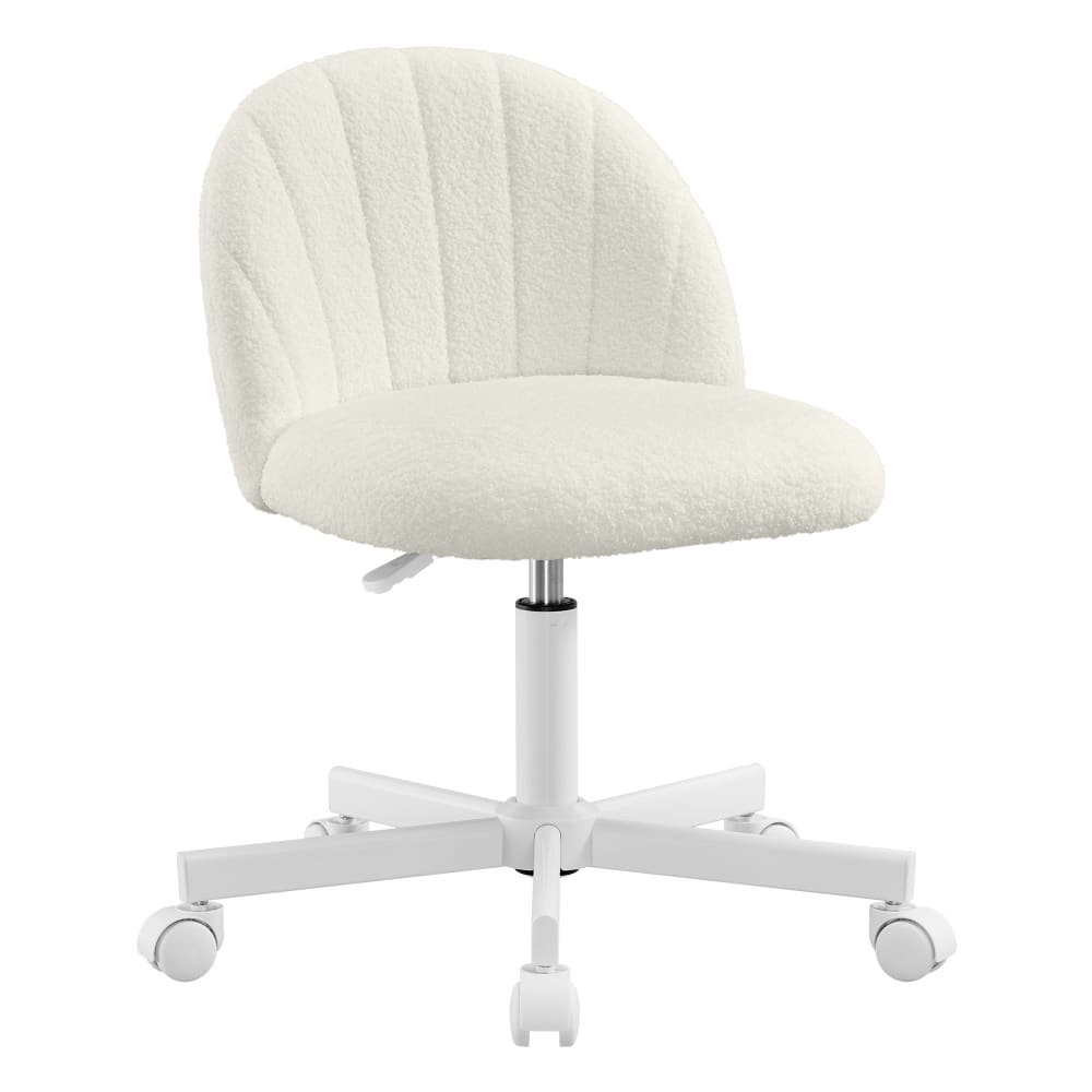 Chaise de bureau chaise coiffeuse en tissu peluche blanc crème