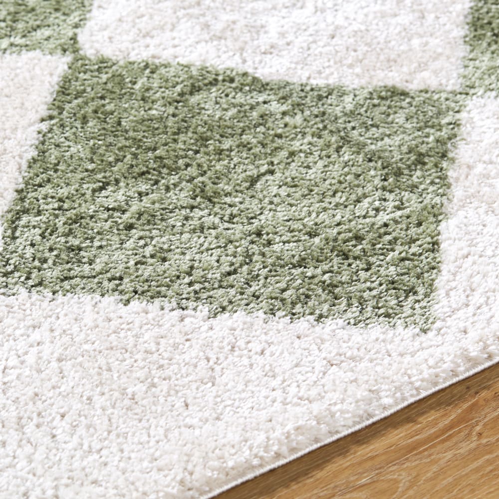 Tapis shaggy à losanges lavable en machine vert 200x275 — vue 4