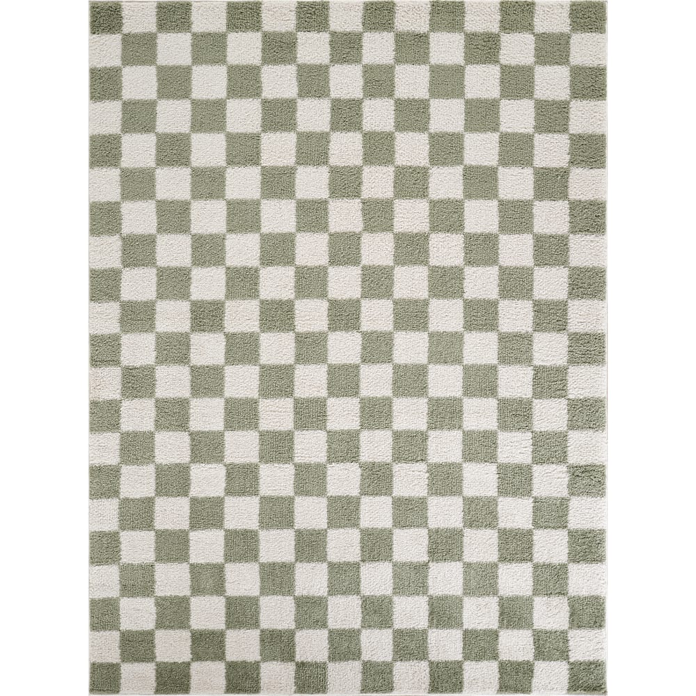 Tapis Shaggy à Carreaux Lavable en Machine Vert 200x275