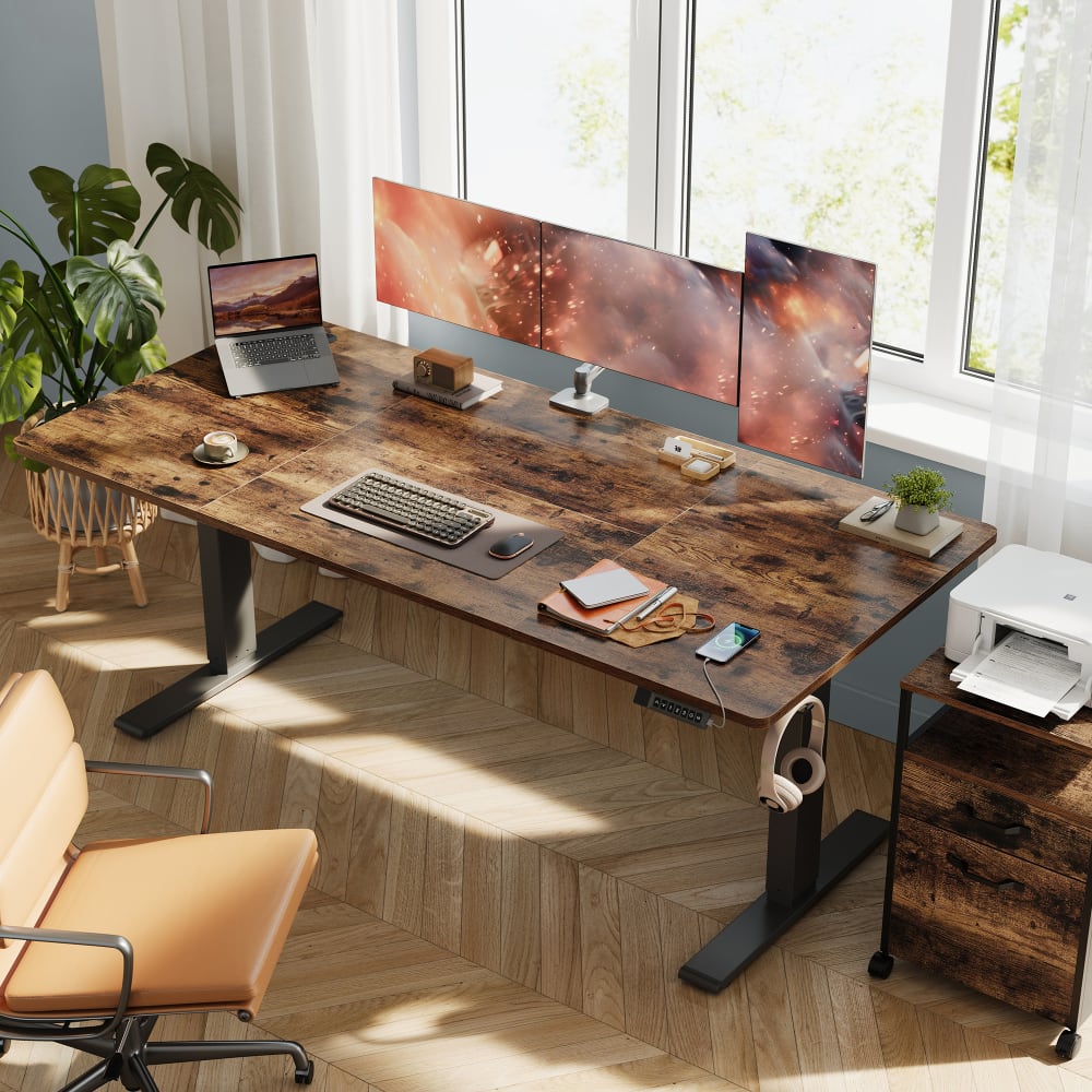 VASAGLE Bureau électrique réglable en hauteur port 180 x 80 cm marron et noir