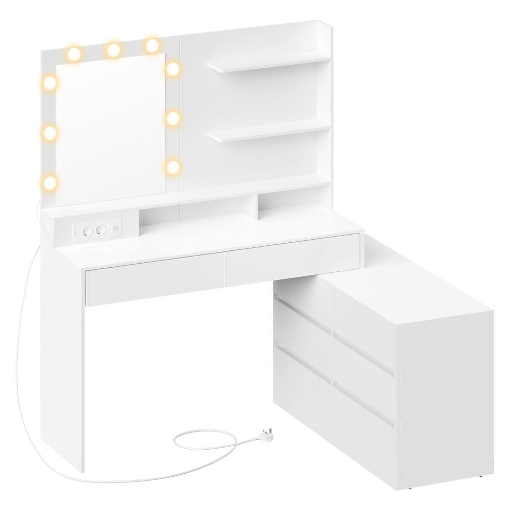 Table de maquillage modulable en ligne ou en l miroir 9 ampoules blanc