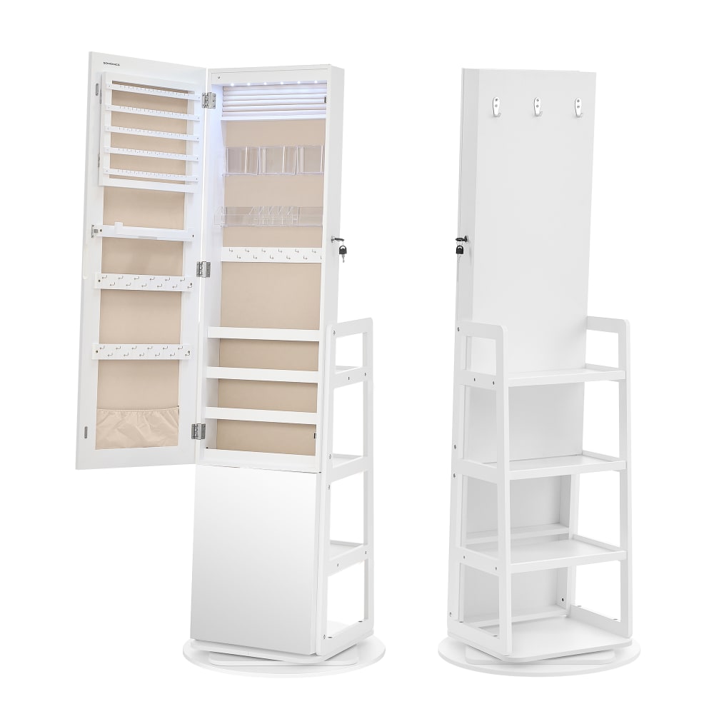 Armoire à bijoux miroir intégral 4 étagères éclairage intégré blanc