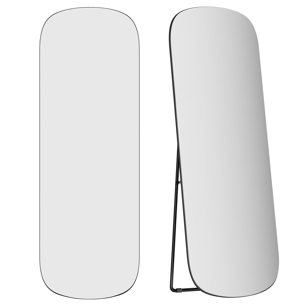 Miroir sur pied pleine longueur avec coins arrondis noir d'encre