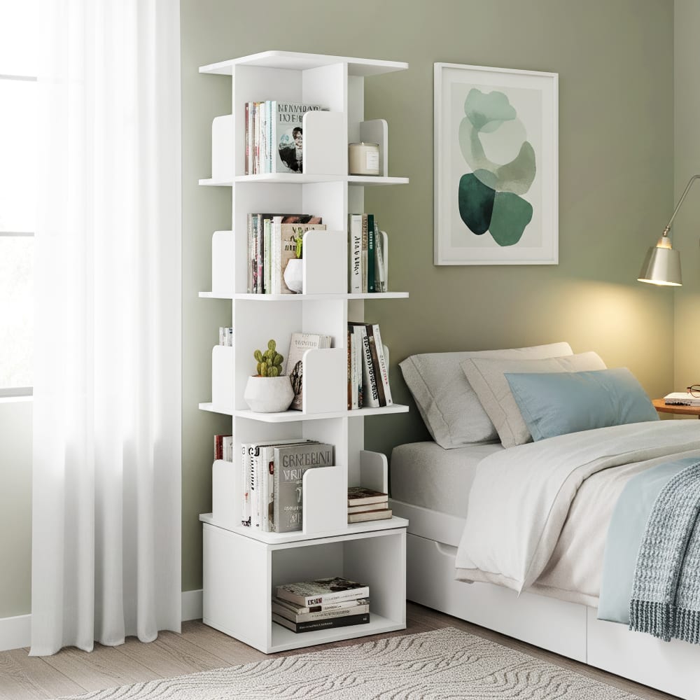 Étagère pivotante à 360° 5 niveaux bibliothèque ouverte blanc