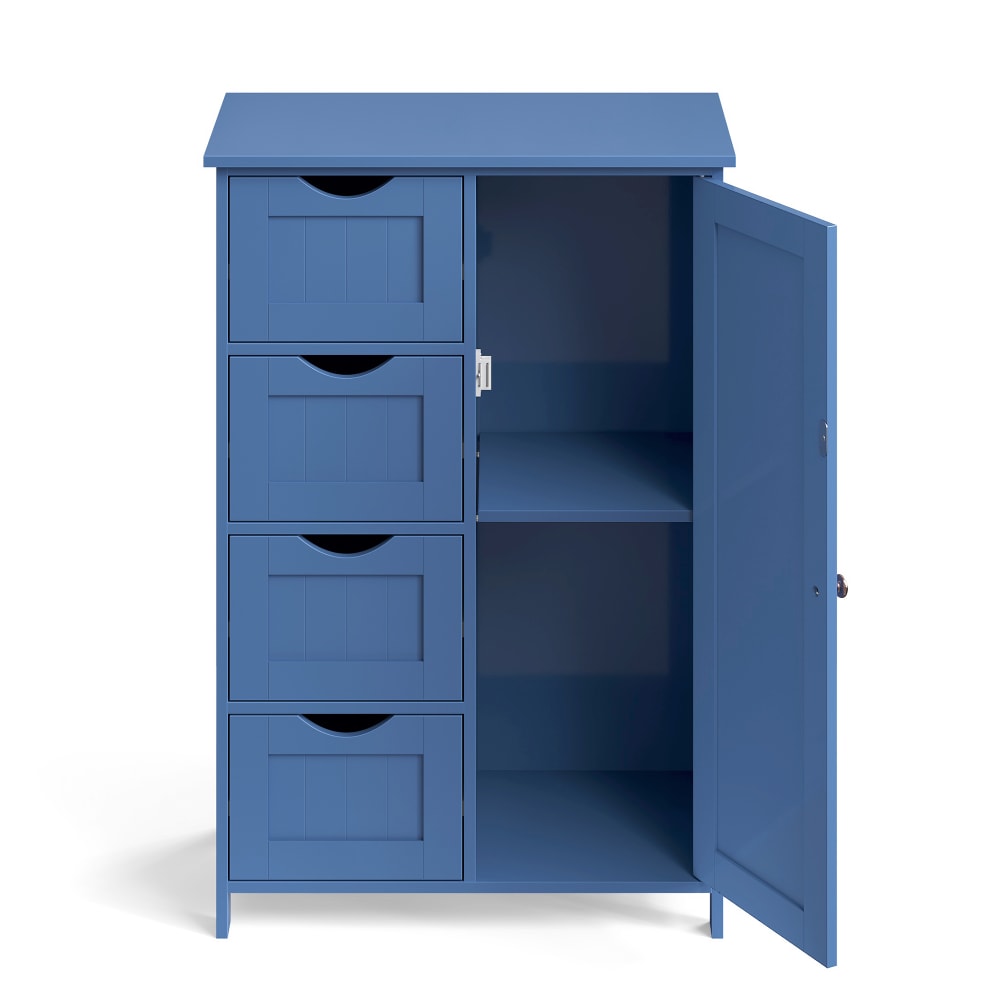Armoire de rangement salle de bain avec 4 tiroirs placard porte bleu