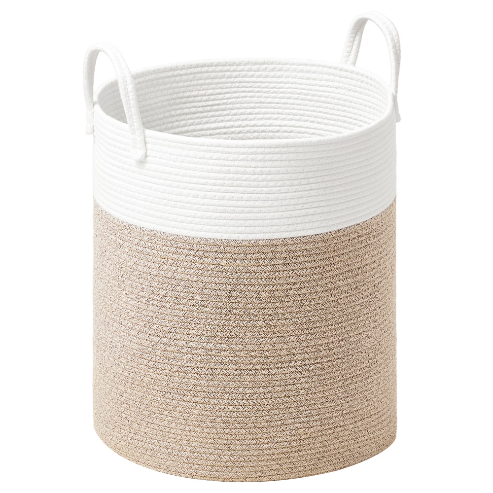 Panier à linge volume 60 l corde en coton avec poignées blanc et gris — Beyit