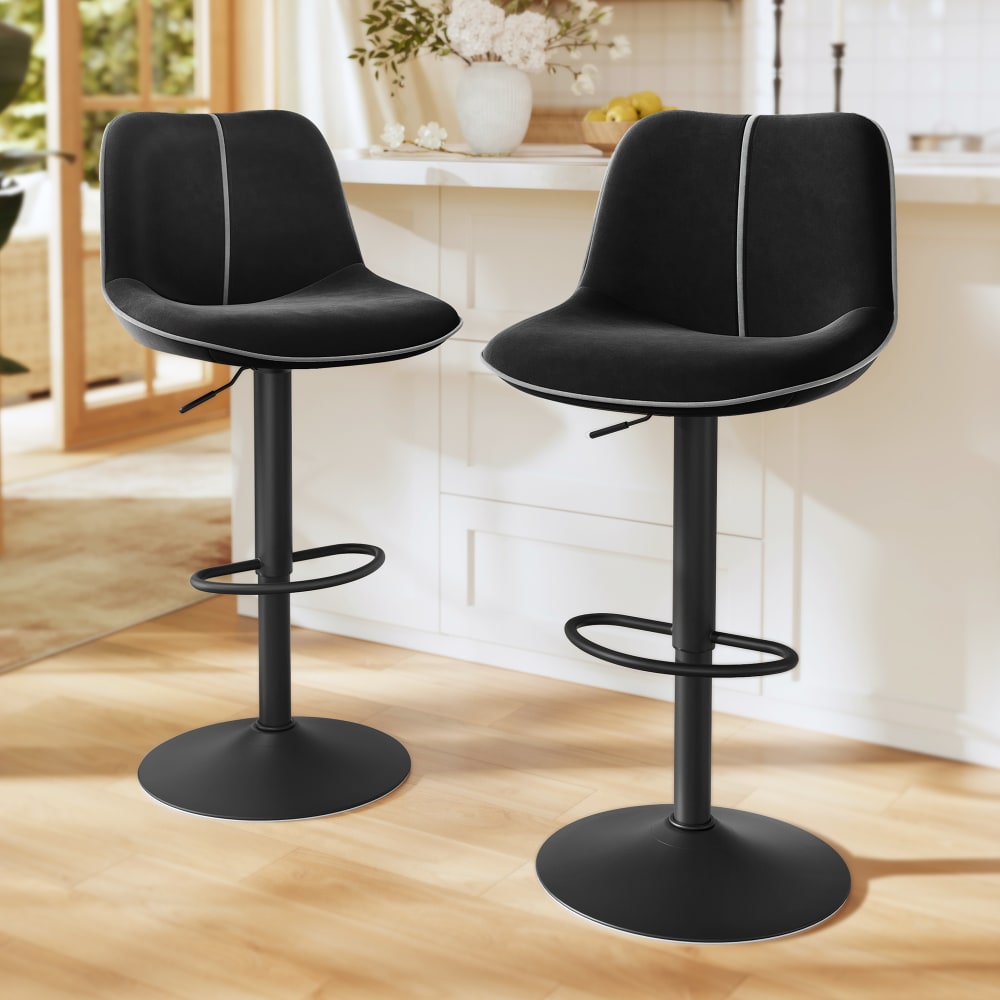 Ensembles de 2 tabourets de bar pivotants velours noir
