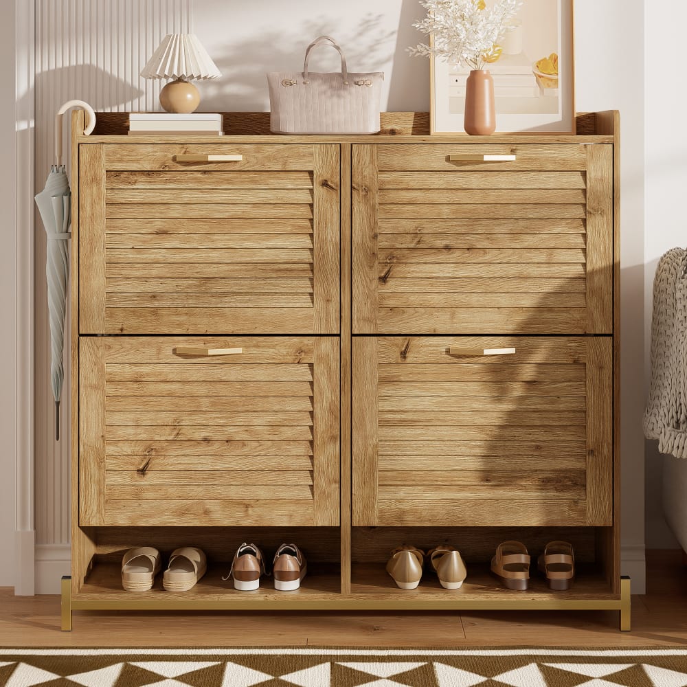 Schuhschrank mit 4 Klapptüren aus Holz und Einem