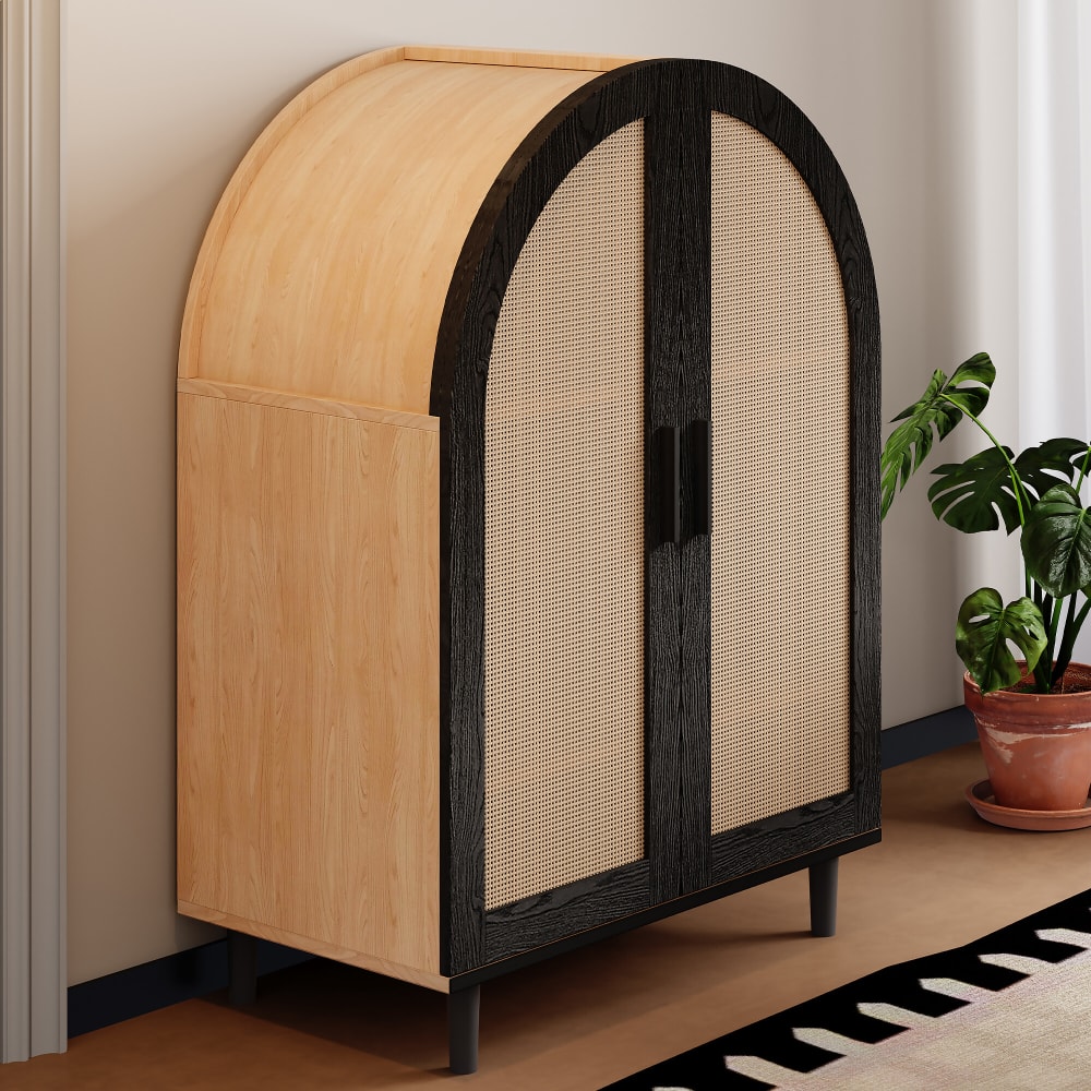 Retro-Schuhschrank aus Holz mit Türen und 4 Regalböden,Beige -