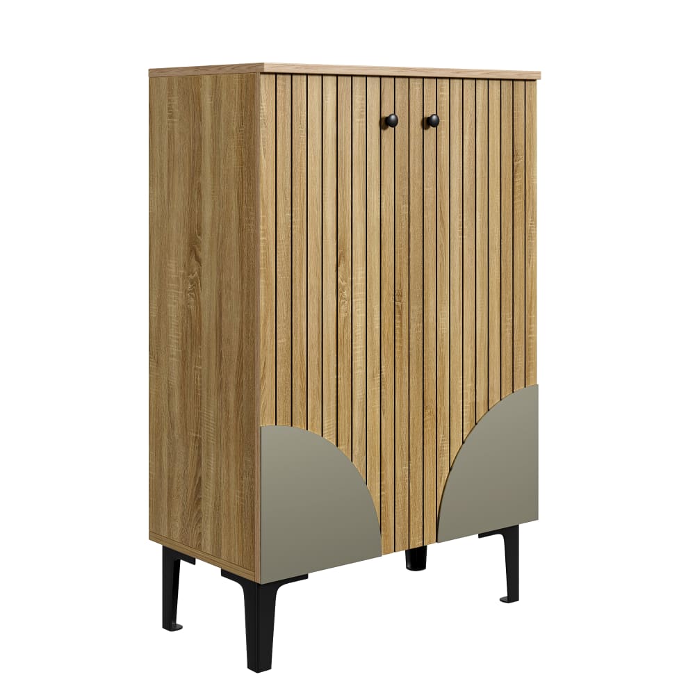Armoire à chaussures bois naturel avec portes et grand rangement